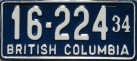 Nummernschilder / Kfz-Kennzeichen Kanada 1934 1930er British Columbia