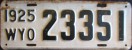 Nummernschilder / Kfz-Kennzeichen USA 1925 1920er Wyoming WY