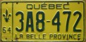 Nummernschilder / Kfz-Kennzeichen Kanada 1964 1960er Quebec