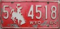 Nummernschilder / Kfz-Kennzeichen USA 1964 1960er Wyoming WY